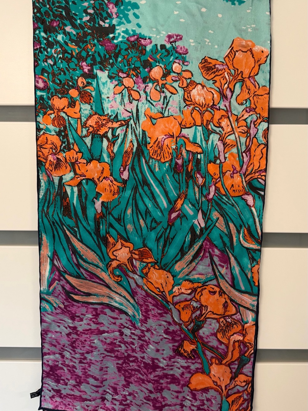 Van Gogh Inspired Vibrant Orange Floral Silk Scarf